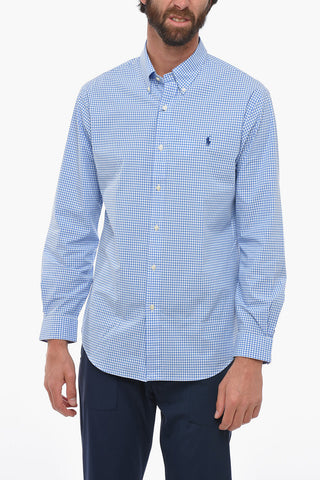 Stretch Cotton Shirt with Gingham Motif