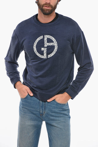 GIORGIO Crew Neck Brushed Cotton Sweatshirt with Embroidered Logo