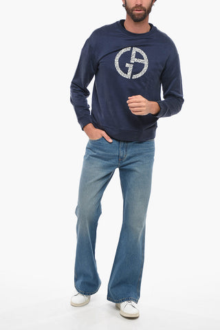 GIORGIO Crew Neck Brushed Cotton Sweatshirt with Embroidered Logo