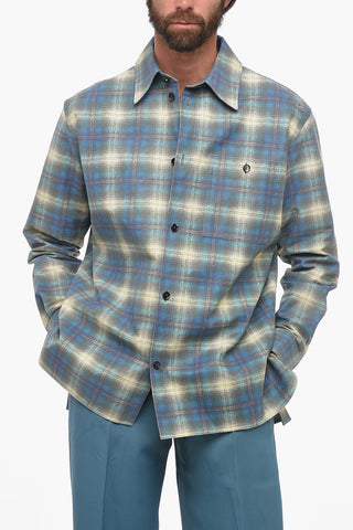 Leather Overshirt with Check Print