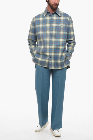 Leather Overshirt with Check Print