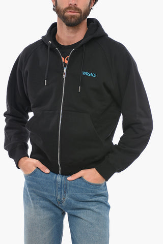Front Zipped Cotton Hoodie with Embroidery