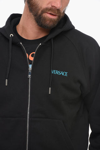 Front Zipped Cotton Hoodie with Embroidery
