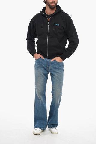 Front Zipped Cotton Hoodie with Embroidery