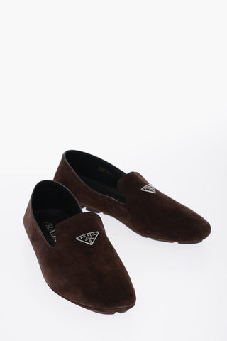Suede Leather Loafers With Logo