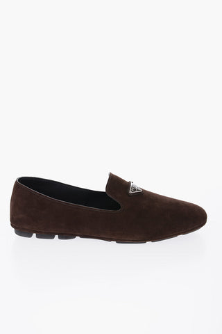 Suede Leather Loafers With Logo