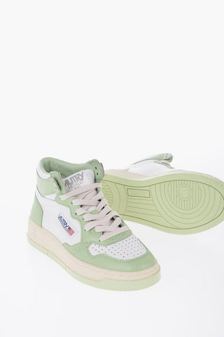 Sneakers Alte in Pelle Bicolore con Lacci a Contrasto