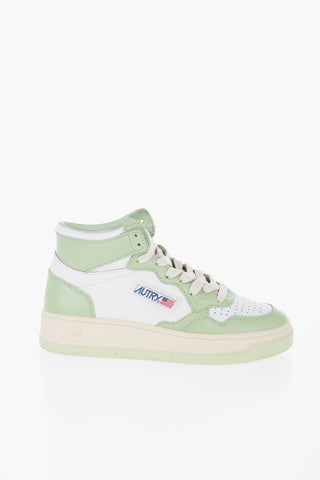 Sneakers Alte in Pelle Bicolore con Lacci a Contrasto