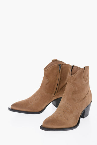 Suede Leather Western Boots Heel 6cm