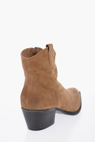 Suede Leather Western Boots Heel 6cm