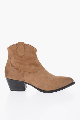 Suede Leather Western Boots Heel 6cm