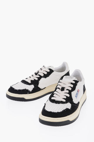 Leather and Fabric Low Top Sneakers with Contrasting Logo