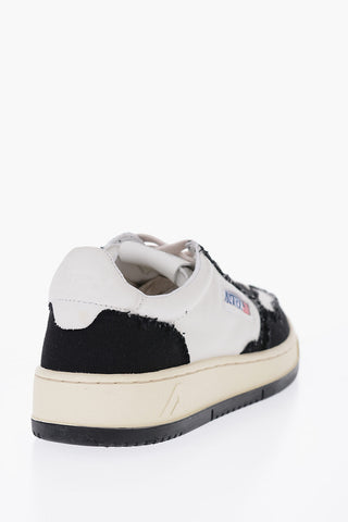 Leather and Fabric Low Top Sneakers with Contrasting Logo