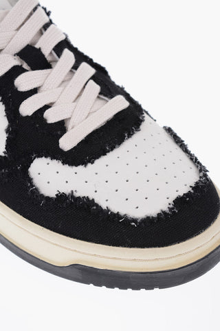 Leather and Fabric Low Top Sneakers with Contrasting Logo