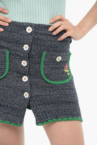 Lurex Mini Skirt CHIARA with Front Pockets and Decorative Buttons