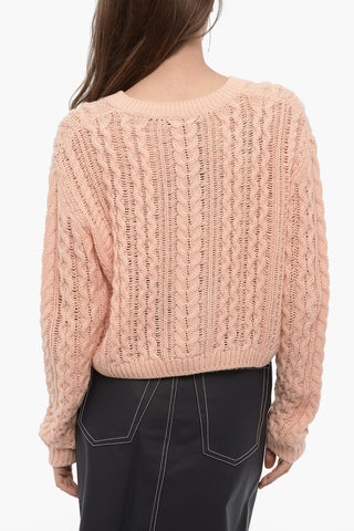 Cropped Cable Knit CELESTINA Sweater with V-neck