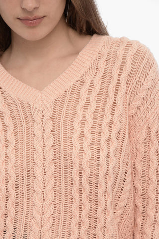 Cropped Cable Knit CELESTINA Sweater with V-neck