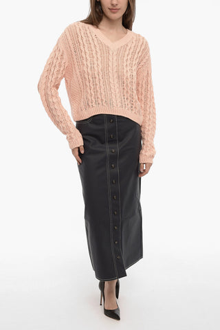 Cropped Cable Knit CELESTINA Sweater with V-neck