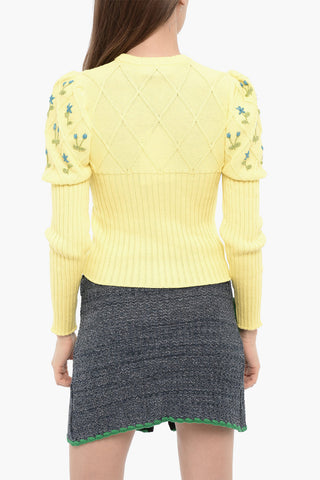 Ribbed Crew-neck Sweater with Lurex Embroideries