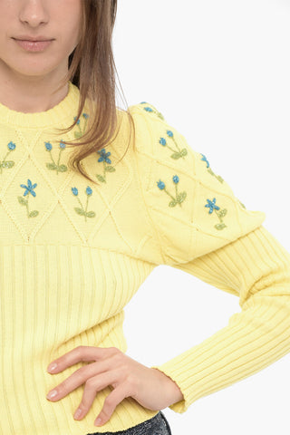 Ribbed Crew-neck Sweater with Lurex Embroideries