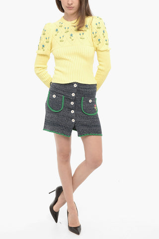 Ribbed Crew-neck Sweater with Lurex Embroideries