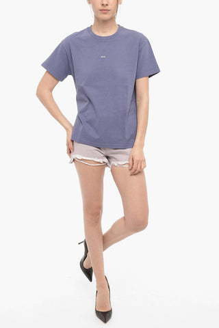Solid Color Crew-neck T-Shirt with Printed Logo