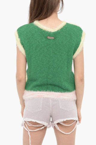 V-Neck Sleeveless Furry Sweater