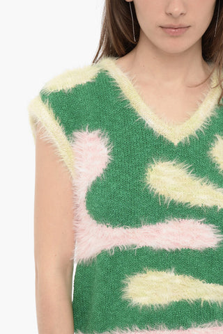 V-Neck Sleeveless Furry Sweater