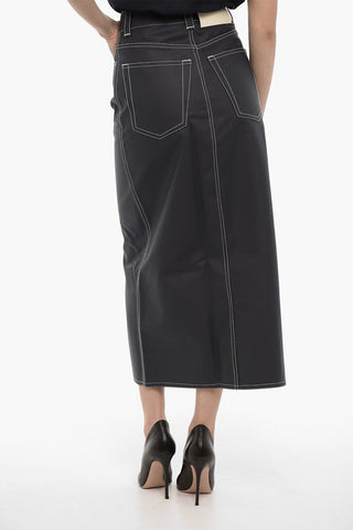 Faux Leather Sheat Maxi Skirt with Buttons-Front