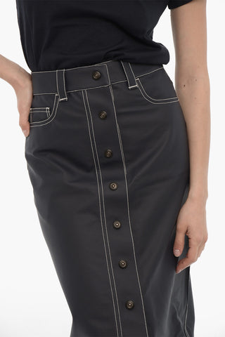 Faux Leather Sheat Maxi Skirt with Buttons-Front