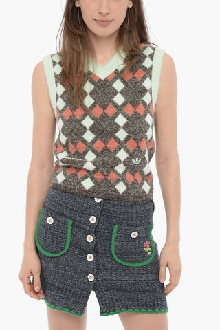 WALES BONNER Argyle Motif V-Neck Sleeveless UNISEX Sweater