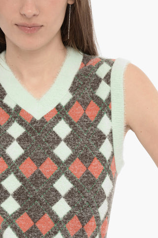 WALES BONNER Argyle Motif V-Neck Sleeveless UNISEX Sweater