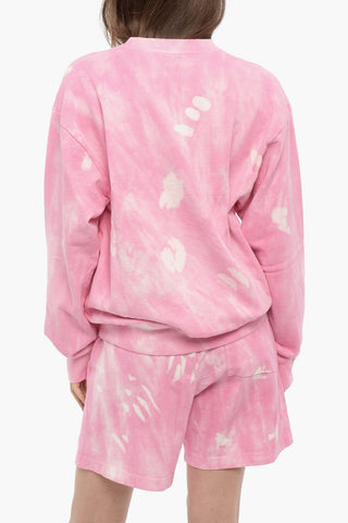 Acid-Wash Effect Crew-neck Sweatshirt with Front Print