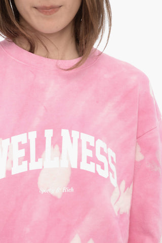 Acid-Wash Effect Crew-neck Sweatshirt with Front Print