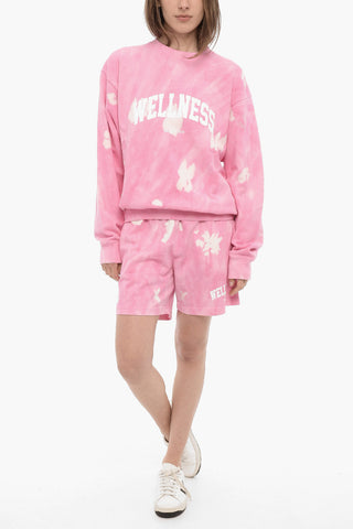 Acid-Wash Effect Crew-neck Sweatshirt with Front Print
