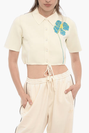 Crop-Top mit Frontknopfleiste und Polokragen