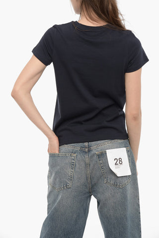 Solid Color DENISE Crew-neck T-Shirt with Embroidered Logo
