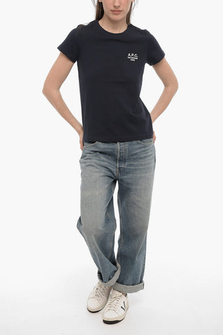 Solid Color DENISE Crew-neck T-Shirt with Embroidered Logo