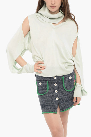 Silk Top with Cut-Out Detail and Removable Collar