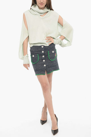 Silk Top with Cut-Out Detail and Removable Collar