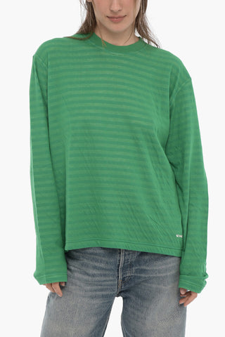 Crew-Neck Cotton T-shirt with Striped Lining