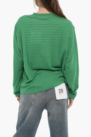 Crew-Neck Cotton T-shirt with Striped Lining