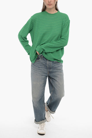 Crew-Neck Cotton T-shirt with Striped Lining