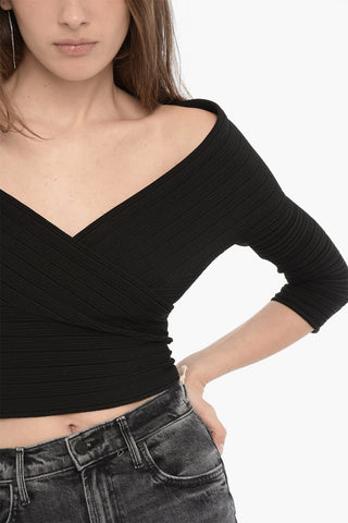 Wrap Cropped Ribbed Top