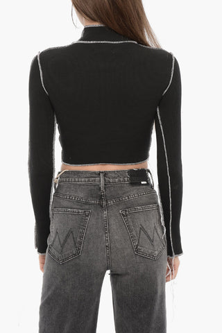Top Crop a Costine a Manica Lunga con Dettaglio Lace-up