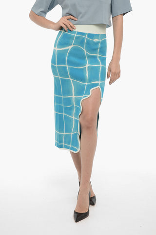 Pencil Skirt with Front Slit and Elasticated Waist