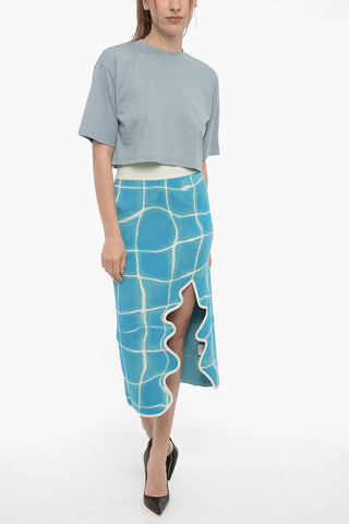 Pencil Skirt with Front Slit and Elasticated Waist