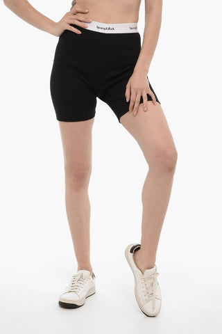 Logo-Waist Band Ribbed Biker Shorts