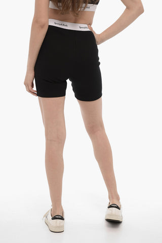Logo-Waist Band Ribbed Biker Shorts