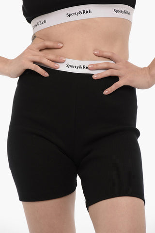 Logo-Waist Band Ribbed Biker Shorts